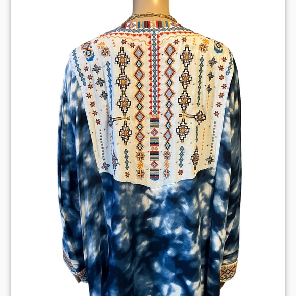 NWT John Mark BLUE HAZE Colorful Embroidered TIE DYE GAUZY BOHO Tunic To… - Picture 10 of 14